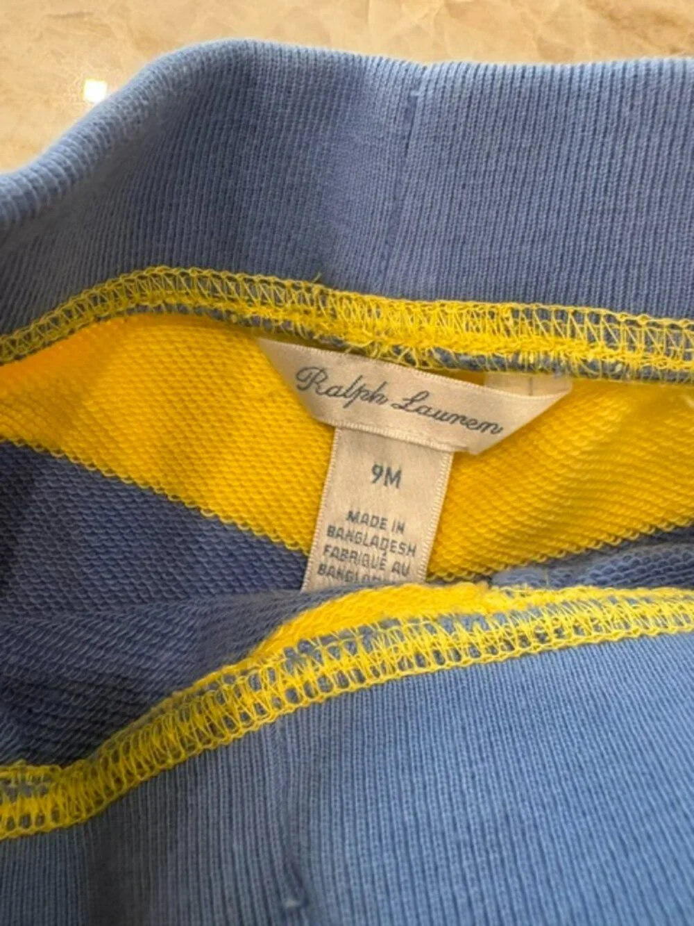Ralph Lauren Blue and Yellow Striped Hoodie and Shorts, Size 9 Months